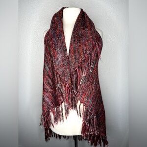 Ponsisa Knit Fringe Vest Shawl | Multicolor Boho Open Front Cardigan Wrap M